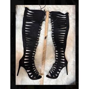 Anne Michelle Knee-High Lace-Up Heels 9 stiletto gladiator heel strappy open toe